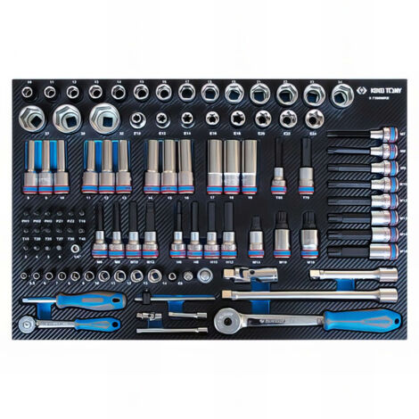Module de douilles 1/4' et 1/2' – 98 pièces – Plateau EVAWAVE pour organisation optimale – Pour mécanique et entretien – King Tony