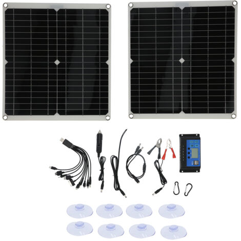 Module de panneau solaire Flexible 20V 25W, 2 pièces, avec câble de contrôleur 20A, Clip de batterie