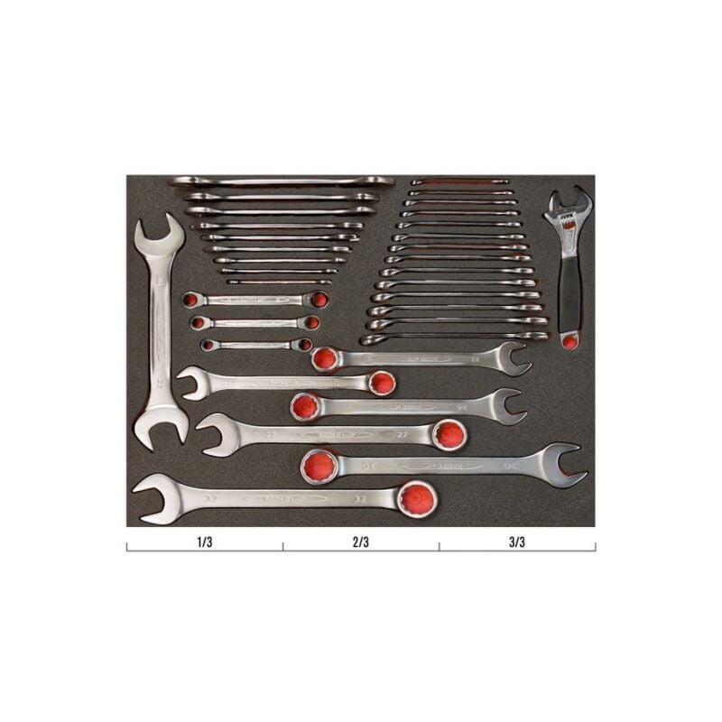 Jeu de clés à molette/mixtes/à fourche doubles, module mousse 3/3 Fit&Go - 34 pc - Bahco