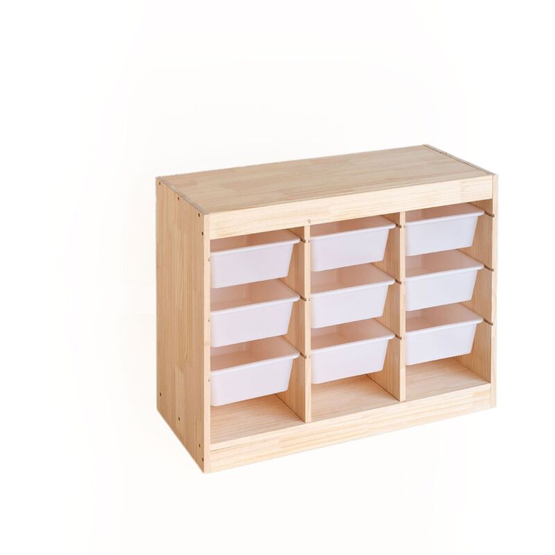 Sklum – Module de rangement en bois de pin – Dimensions 60 cm x 26,3 cm – Tiroirs en plastique pour organisation – Style nordique pour chambre enfant