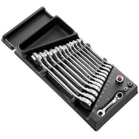 Module de servante 13 clés mixtes à cliquet 8-19 mm – Plateau thermoformé pour rangement – Compatible servantes FACOM