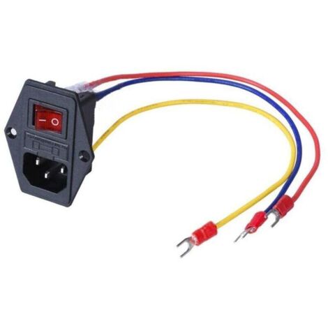 Module d'entrée de prise de courant 15 A 250 V avec interrupteur à bascule, fiche, fusible 10 A, 3 fils 18 AWG, prise IEC320 C14 à 3 broches