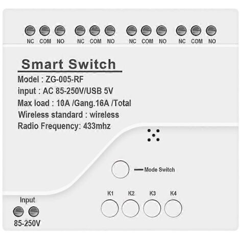 Module d'interrupteur intelligent Zigbee 4 canaux, AC 85-250V, réception RF433 10A--