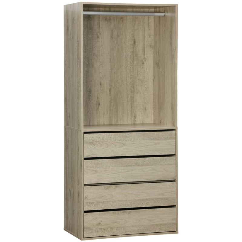 Module dressing avec 4 tiroirs et 1 penderie naturel. panneaux stratifiés