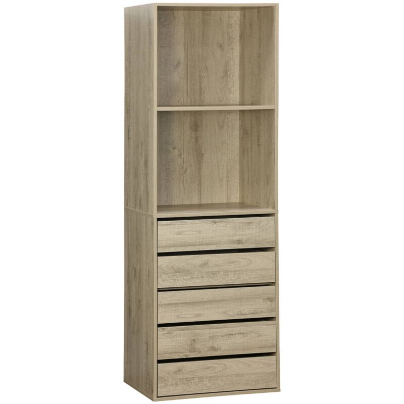 Module dressing avec 5 tiroirs et 2 étagères. naturel. panneaux stratifiés