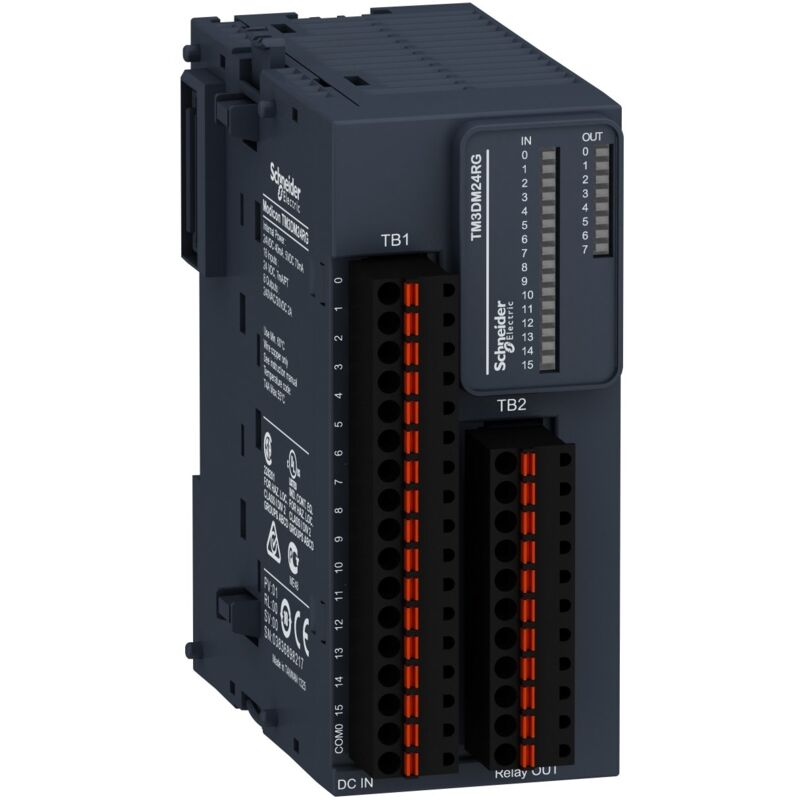Schneider Electric - Modicon TM3, module mixte 16 entrées 24VCC/8 sorties relais 2A, à ressort
