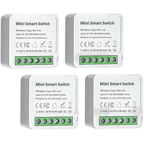 Module Interrupteur Intelligent - Wifi 2 Voies - Compatible Tuya Smart Life Alexa Google Home - Fils Neutre Requis - 4 Pièces