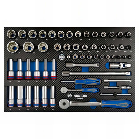 Module mousse 60 pièces douilles 1/4' et 1/2' – Dimensions 485 x 320 mm – Pour servantes modulables – Accessoires inclus – King Tony
