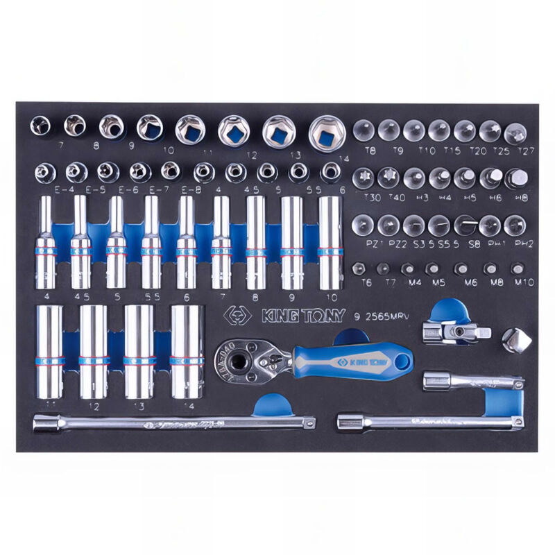 King Tony - Module mousse 65 pièces 1/4 douilles et accessoires