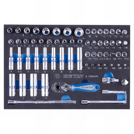 Module mousse 65 pièces – Douilles 1/4' 6 pans et Torx® – Rangement optimisé – Pour travaux de mécanique et bricolage – King Tony
