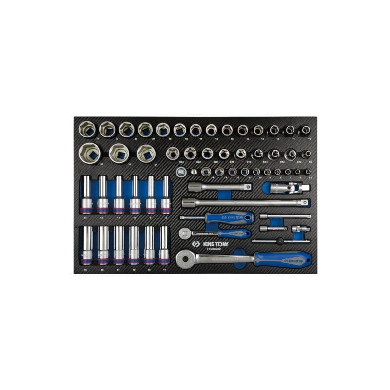 King Tony - Module mousse + pp 60 pièces douilles 1/4 & 1/2 et accessoires