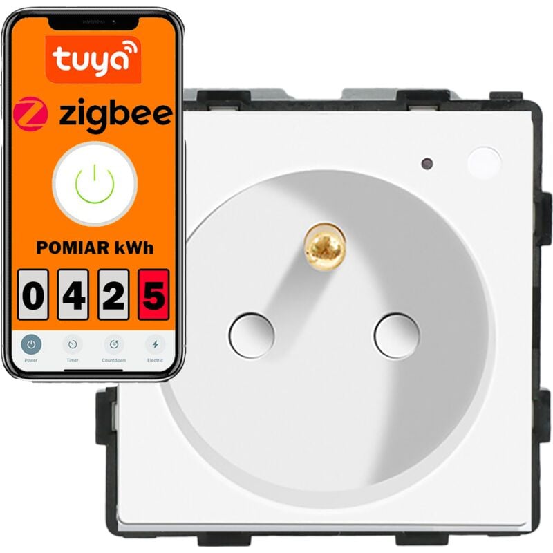 Module prise électrique avec broche 230V avec mesure d'énergie ZigBee, blanc
