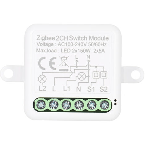 Module relais intelligent Zigbee 2 canaux avec interrupteur bidirectionnel pour la domotique et Google Home