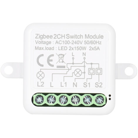 Module relais intelligent Zigbee 2 canaux avec interrupteur bidirectionnel pour la domotique et Google Home