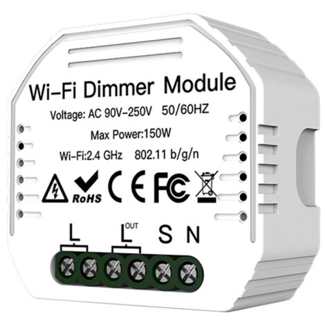Module WiFi Variateur Lumière Smart Module Interrupteur Intelligent Compatible Alexa/Google 90-250V Mini Blanc ABS 2.4GHz avec Contrôle Vocal et Application