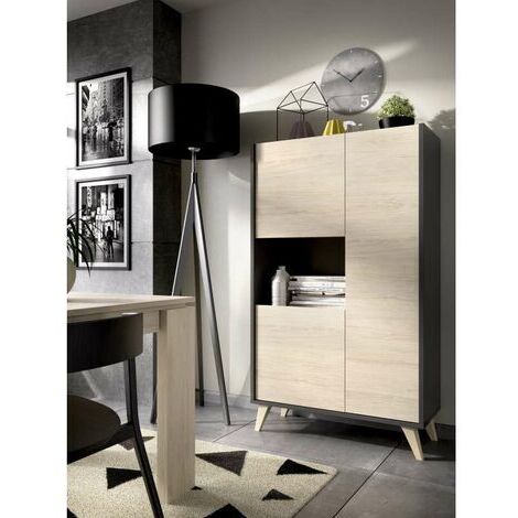 Modulo alto tres puertas para salon o cocina Cazalilla en grafito-natural 135 cm(alto)81 cm(ancho)43 cm(largo)