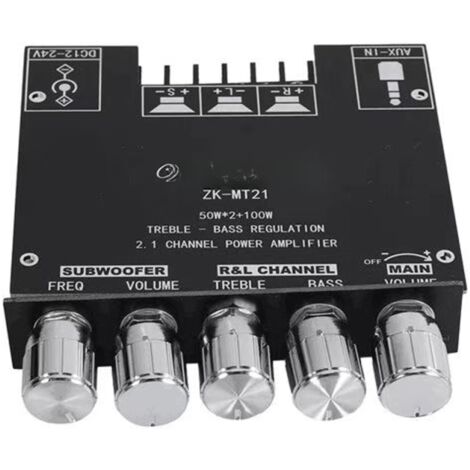Módulo amplificador de potencia de audio digital MT21 de 2.1 canales con Bluetooth y entrada auxiliar, amplificador de sonido de alta potencia adecuado para bocinas de 20 a 100 W.