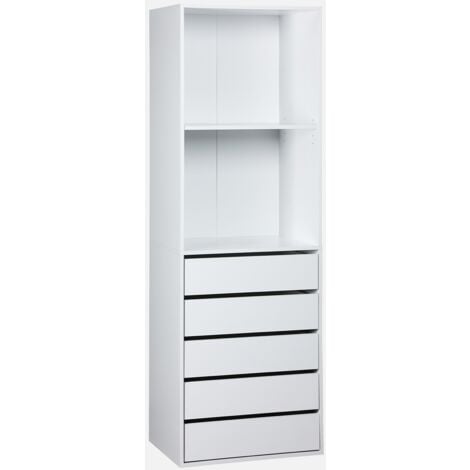 Módulo armario con 5 cajones y 2 estantes, Modulo, Blanco, 60x45x180 cm