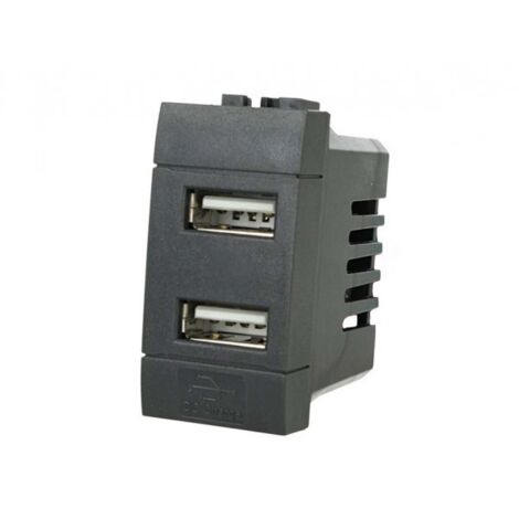 Modulo Caricatore 2 Porte USB 5V 2,1A Nero Compatibile con Bticino Living