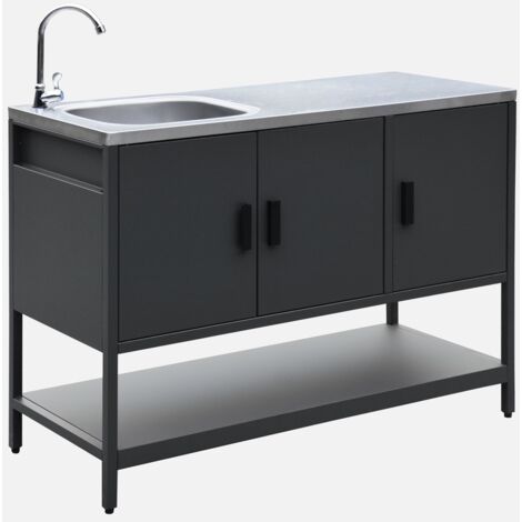 Módulo cocina exterior de acero con lavabo, 120cm
