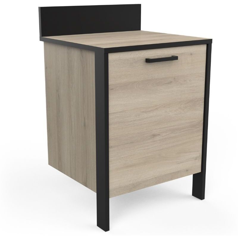 Module Bas de Cuisine Industriel Kronberg Chêne et Noir 64CM
