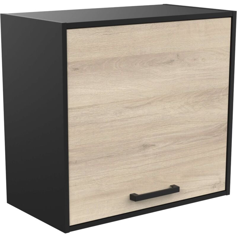 Miroytengo - Module Cuisine Industrielle Supérieure 1p Chêne Kronberg et Noir 64CM