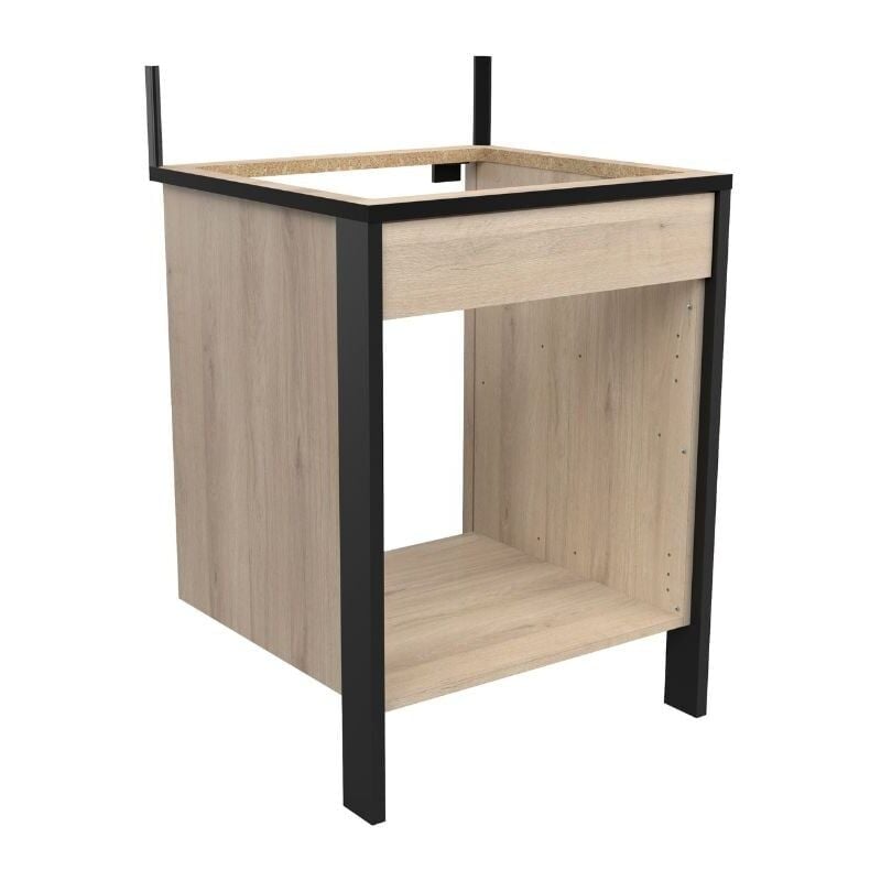 Module de cuisine industrielle Kronberg en chêne et four noir 64CM