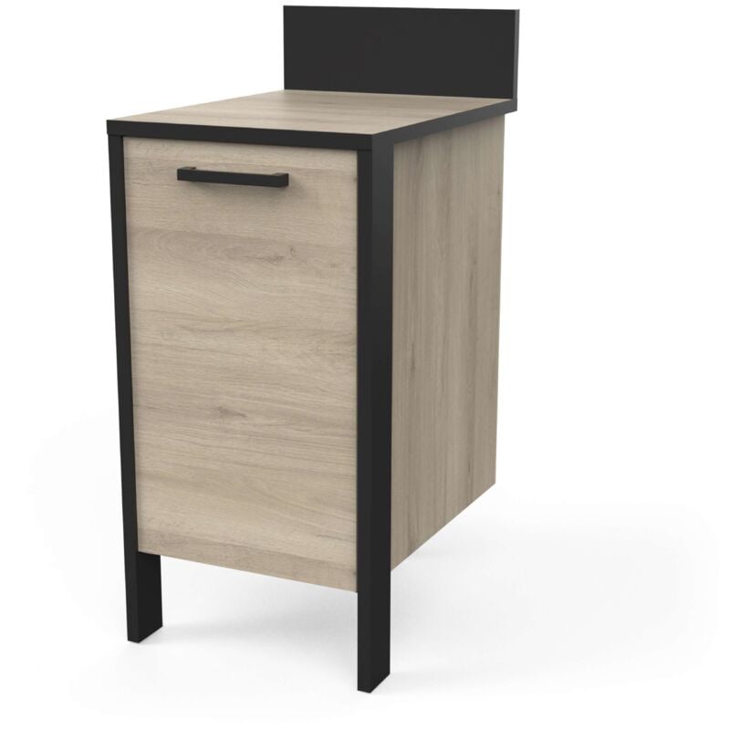 Miroytengo - Module Bas de Cuisine Industriel 1p couleur Chêne Kronberg et Noir