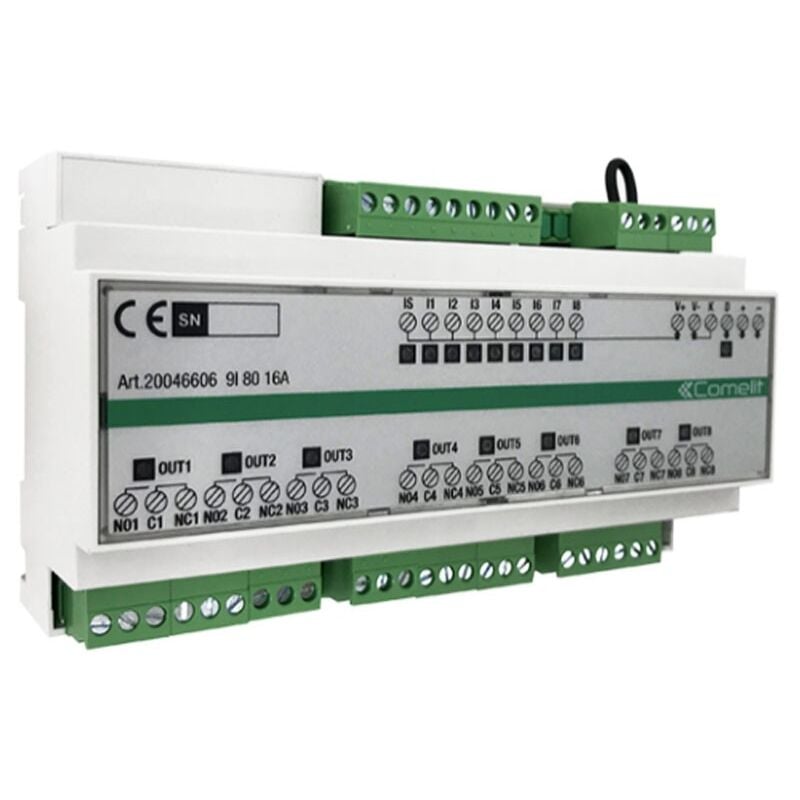 Module Comelit Simplehome 9 entrées et 8 sorties 16A sur din 20046606