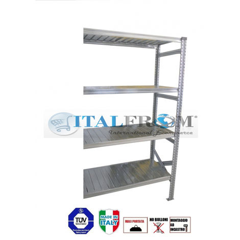 ITALFROM© MODULO CONTINUATIVO- scaffalatura da magazzino zincata H 200 cm , L 105 cm , PROF.50 cm , con 4 ripiani,PORTATA OGNUNO 240 Kg