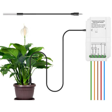Módulo de control de temperatura y humedad WiFi con relé doble y sensor.