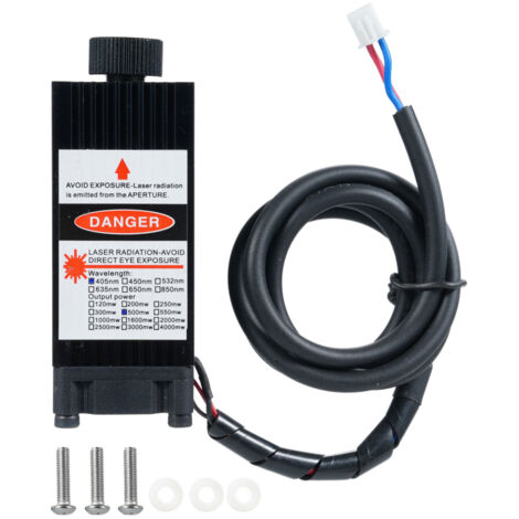 Módulo de grabado de 2 pines, cabezal de grabado enfocable de 450 nm y 500 mW, luz azul-violeta de 12 V, enfoque ajustable para grabadoras de escritorio, madera, papel y cuero (bricolaje).