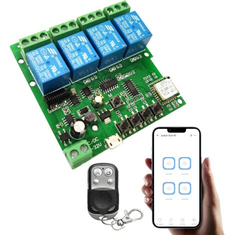 Módulo de interruptor de autobloqueo de relé momentáneo WiFi de 4 canales con control remoto RF de 433 MHz, módulo de interruptor de puerta de garaje DIY Control de eWeLink APP