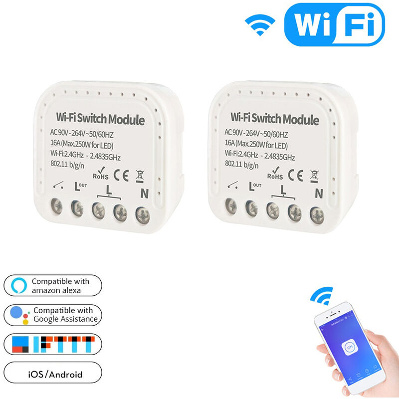 

Modulo de interruptor Wi-Fi de 2 vias EW-WiFi-501 Control remoto inalambrico por voz DIY Controlador de concentrador de automatizacion del hogar