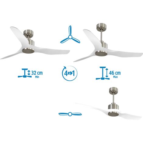 Modulo de KlassFan - Super destratificateur et ventilateur DC 166 cm Blanc pales bois noir avec Lumière 30 à 60 m²