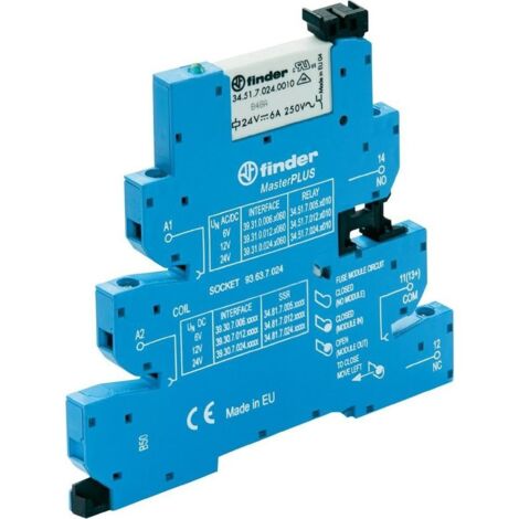 Modulo di accoppiamento relè 62mm MasterPLUS 1P 6A 24VAC/DC Contatti AgNi Morsetti a vite Montaggio su guida DIN da 35mm 39.31.0.024.0060
