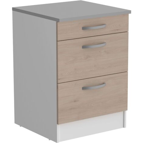 MIROYTENGO Modulo di cucina Eko inferiore tre cassetti bianchi e quercia Jackson 60x60cm