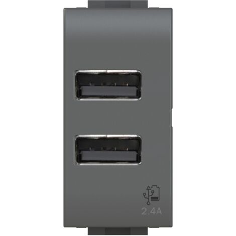 Modulo doppia presa USB 2.0 tipo A, 5Vdc 2,4A, serie U, antracite, compatibile con serie BTicino Living Light - 4Box USB 2.4 4B.L.USB.24
