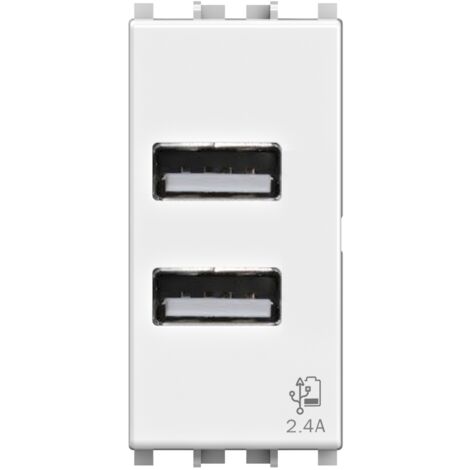 Modulo doppia presa USB 2.0 tipo A, 5Vdc 2,4A, serie U, bianco, compatibile con serie Vimar Plana - 4Box USB 2.4 4B.V14.USB.24