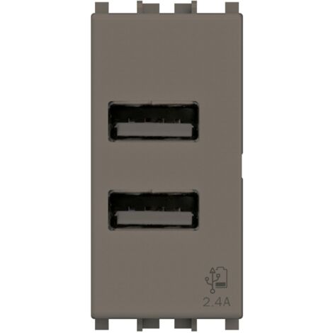 Modulo doppia presa USB 2.0 tipo A, 5Vdc 2,4A, serie U, metal, compatibile con serie Vimar Arkè - 4Box USB 2.4 4B.V19M.USB.24