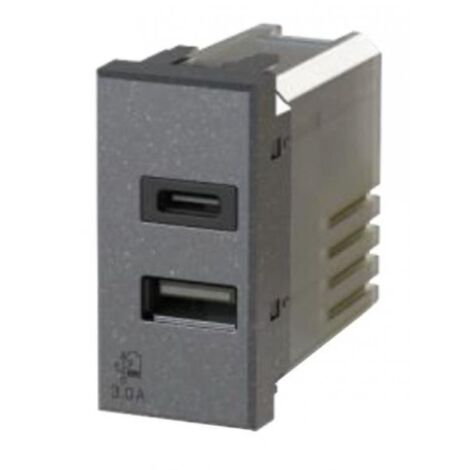 Modulo doppia presa USB 2.0 tipo A e USB 3.1 tipo C, 5Vdc 3A, serie U, antracite, compatibile con serie BTicino Axolute - 4Box USB CA 20W 4B.HS.USB.30
