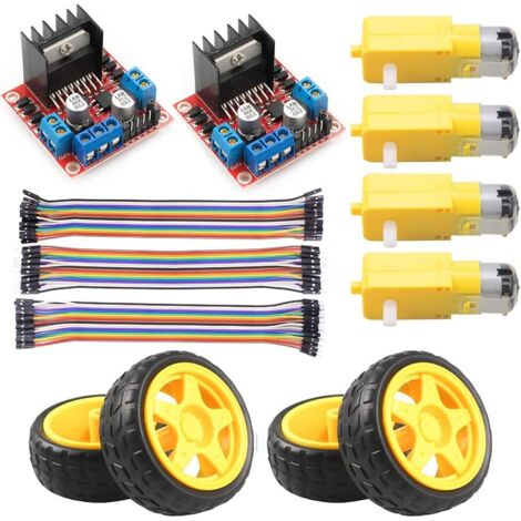 Modulo driver motore passo-passo L298N Dual H-Bridge con motore CC e ruota per auto intelligente, compatibile con Arduino