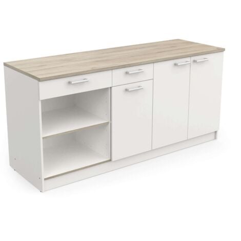 Módulo Inferior Cocina Cooking, Armario Cocina 3 Puertas 2 Cajones Blanco 85x180x60 cm