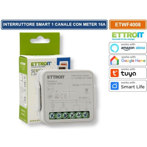 MODULO INTERRUTTORE RELÈ SMART TUYA WI-FI 1 CANALE ON/OFF 16A COMPATIBILE CON AMAZON ALEXA E GOOGLE HOME