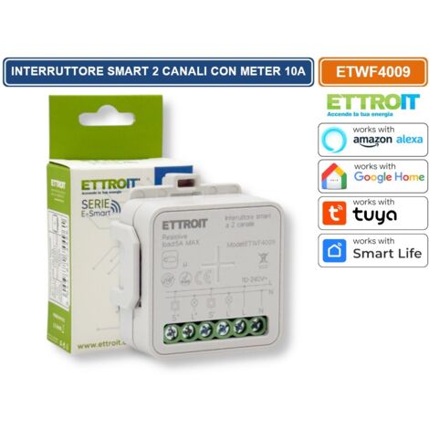 MODULO INTERRUTTORE RELÈ SMART TUYA WI-FI 2 CANALI ON/OFF 10A COMPATIBILE CON AMAZON ALEXA E GOOGLE HOME