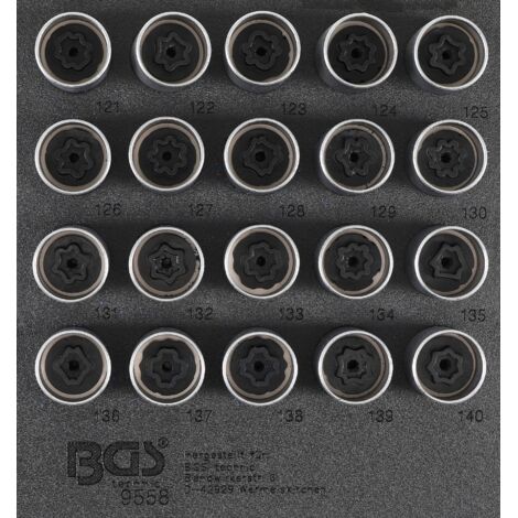 Modulo per carrelli portautensili 1/6: set di utensili per bulloni di sicurezza per Opel (tipo C)  20 pz.