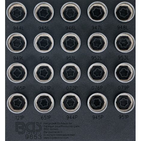Modulo per carrelli portautensili 1/6: set di utensili per bulloni di sicurezza per Volvo  20 pz.