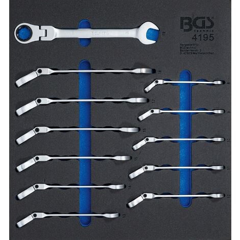 Modulo per carrelli portautensili 2/3: chiave combinata anello con cricchetto e forchetta  regolabile  8 - 19 mm  12 pz.