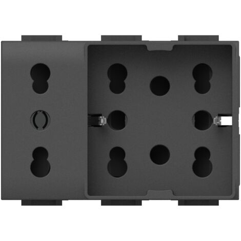 Modulo presa multistandard, 10A, 16A e schuko, serie P, antracite, compatibile con serie BTicino Living Light - 4Box Side XL 4B.L.H21.XL