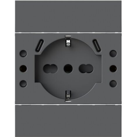 Modulo presa schuko, 2 prese 10A e 2 prese USB 3.1 tipo C, 5Vdc 3A, serie U, nero, compatibile con serie BTicino Living Now - 4Box USBP503 4BUSBP503.KG